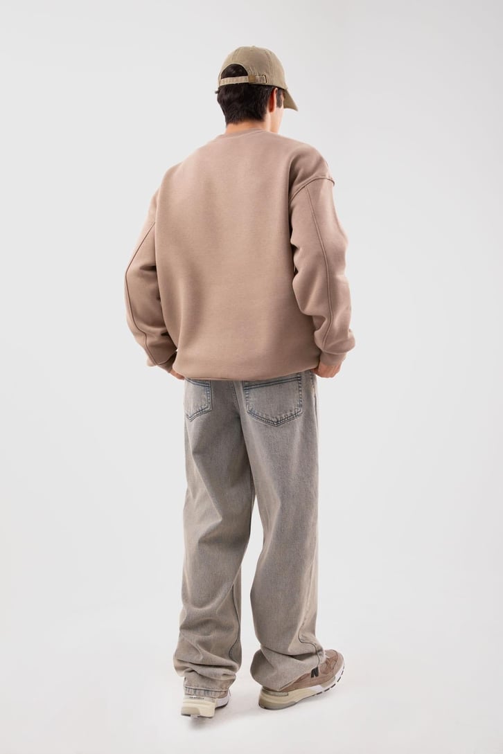 Bisiklet Yaka Basic Beyaz Sweatshırt