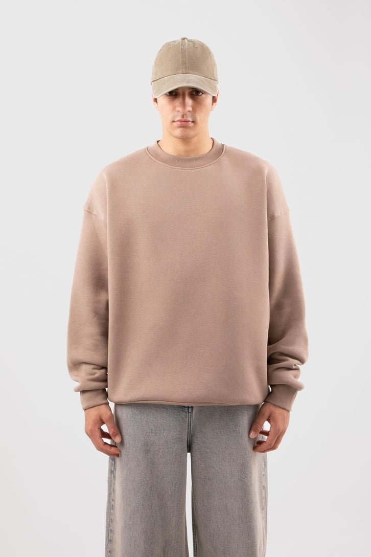 Bisiklet Yaka Basic Beyaz Sweatshırt