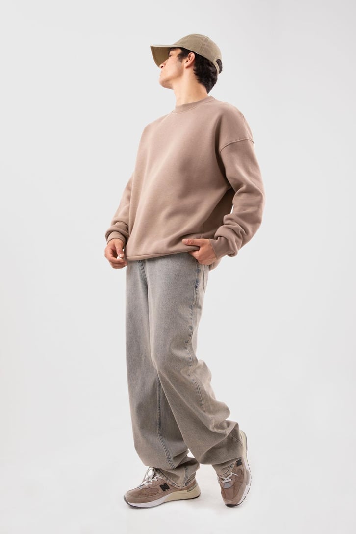 Bisiklet Yaka Basic Beyaz Sweatshırt