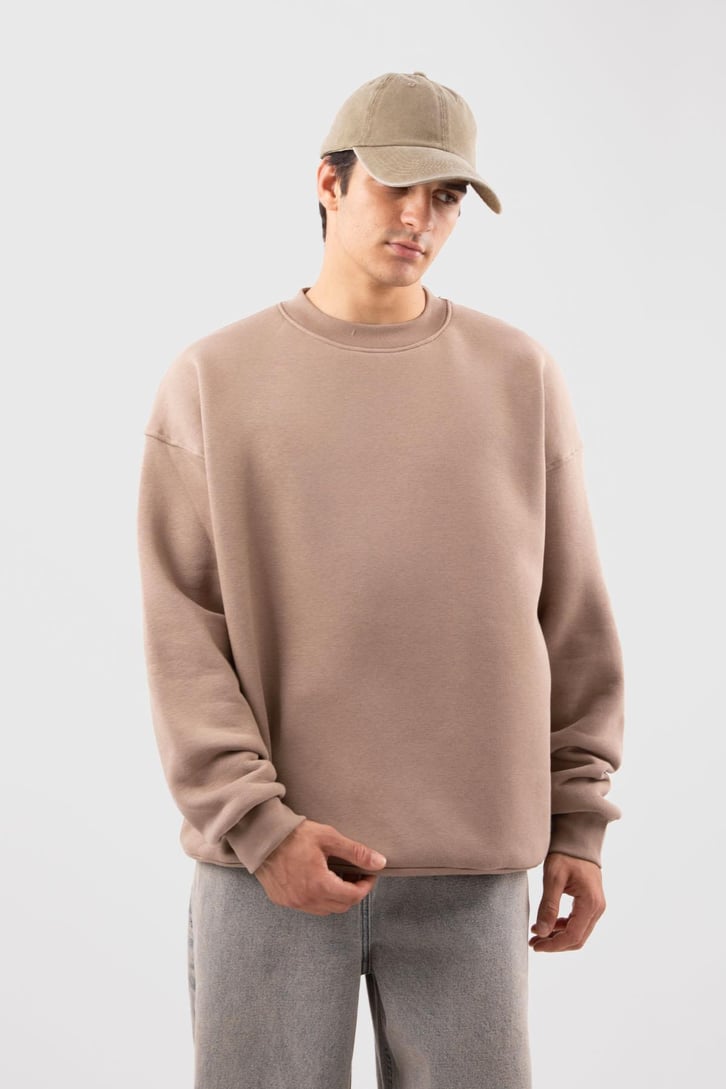 Bisiklet Yaka Basic Beyaz Sweatshırt