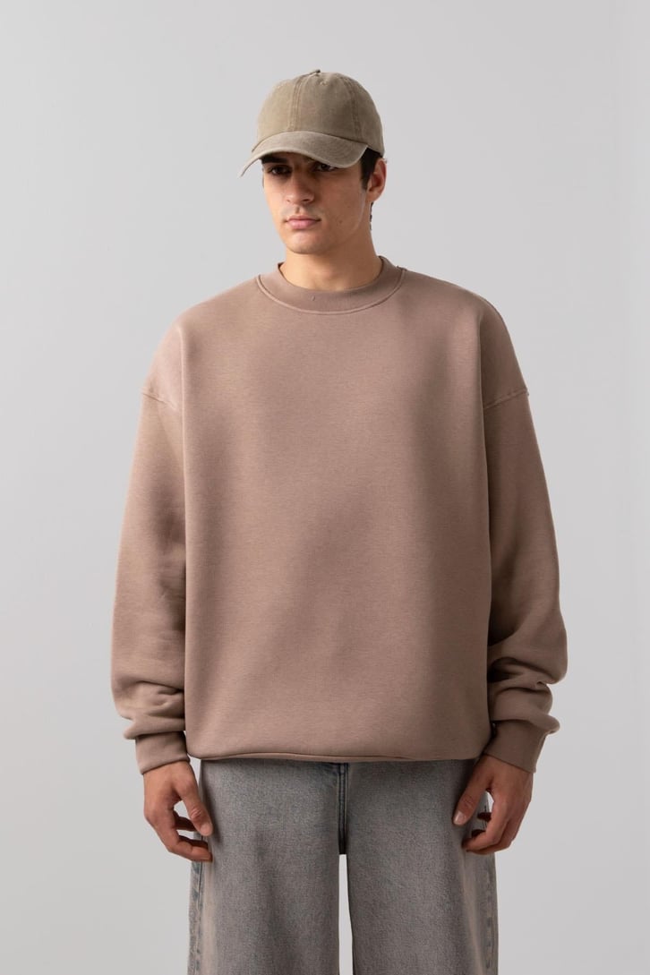 Bisiklet Yaka Basic Beyaz Sweatshırt