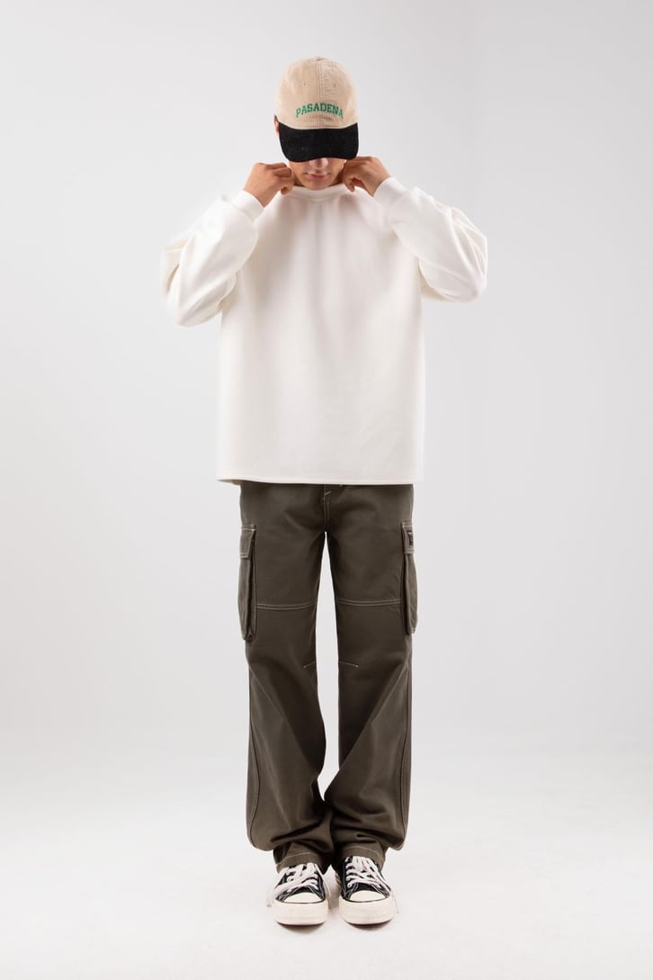 Bisiklet Yaka Basic Ekru Oversize Sweatshirt