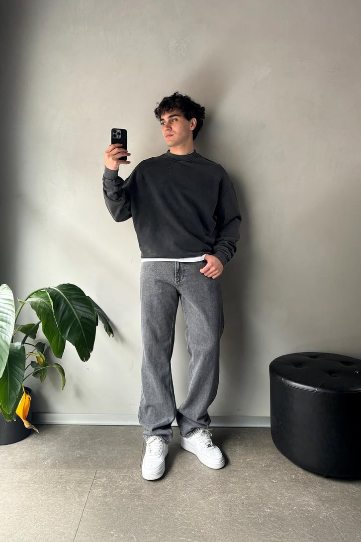 Bisiklet Yaka Basic Oversize Sweatshirt
