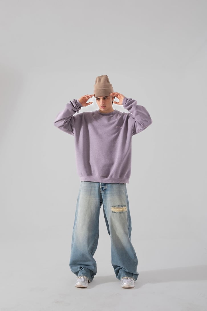 Bisiklet Yaka Lila Oversize Sweatshırt