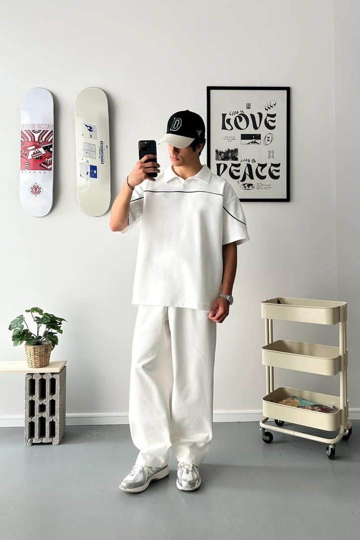 Biye Geçiş Polo Yaka Oversize Tişört
