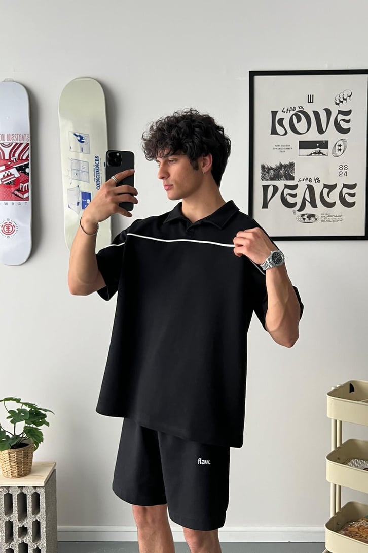Biye Geçiş Polo Yaka Oversize Tişört
