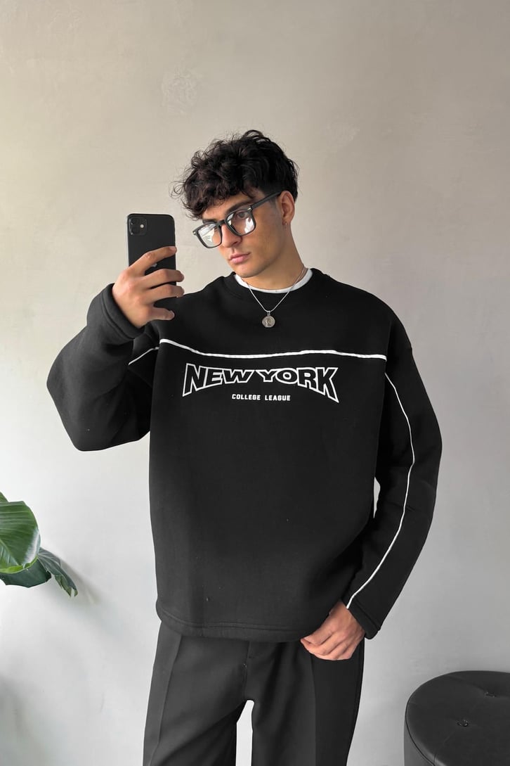 Biye Geçişli Baskılı Oversize Sweatshirt