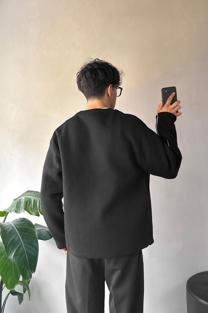 Biye Geçişli Baskılı Oversize Sweatshirt