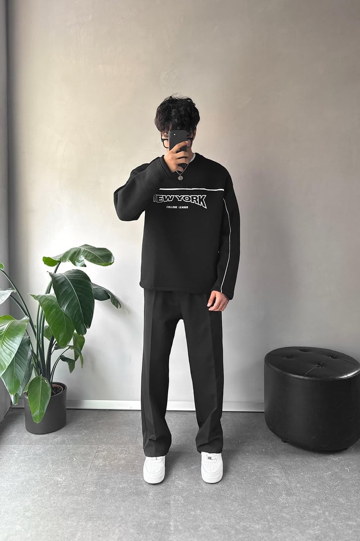 Biye Geçişli Baskılı Oversize Sweatshirt