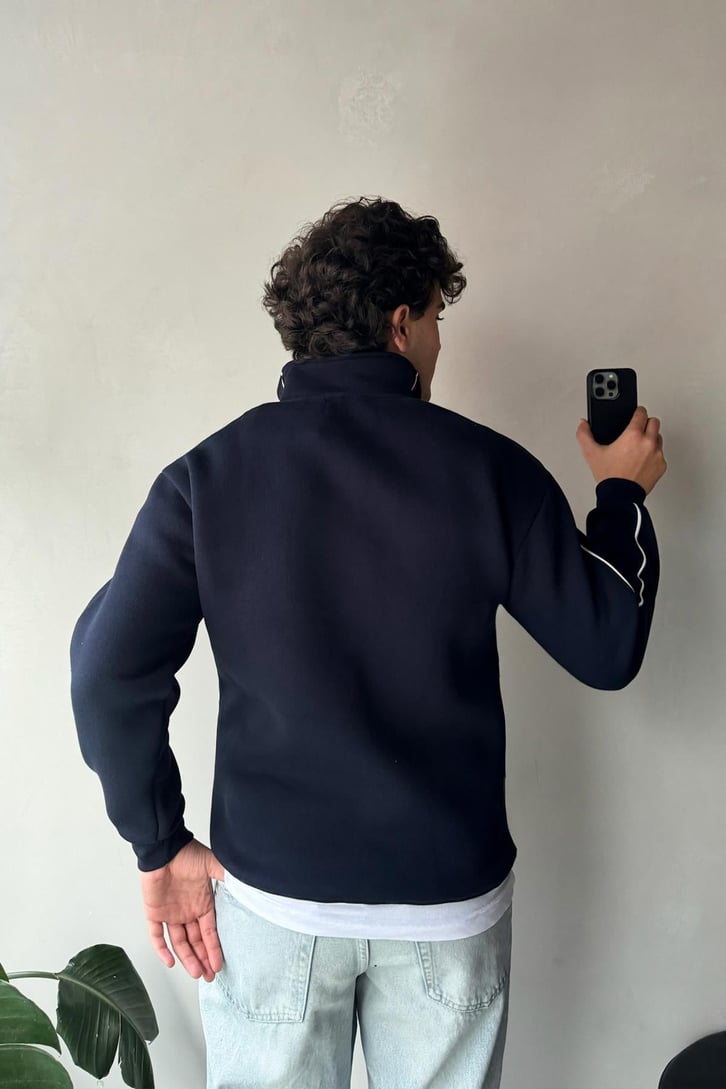 Biyeli Fermuarlı Polo Yaka Sweatshirt
