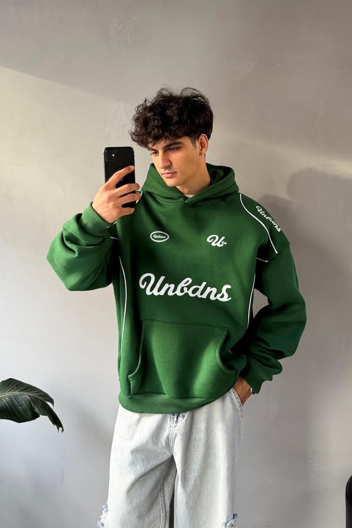 Biyeli Ön Baskılı Oversize Hoodie