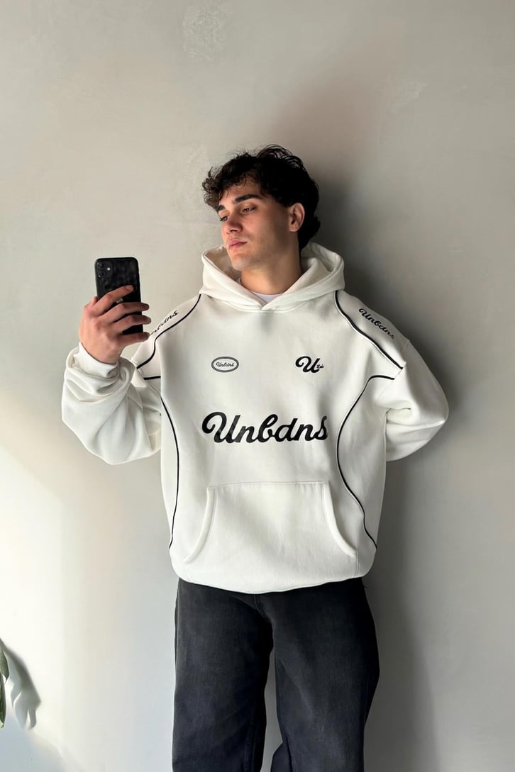 Biyeli Ön Baskılı Oversize Hoodie