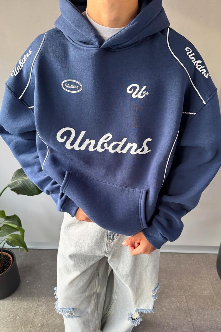 Biyeli Ön Baskılı Oversize Hoodie