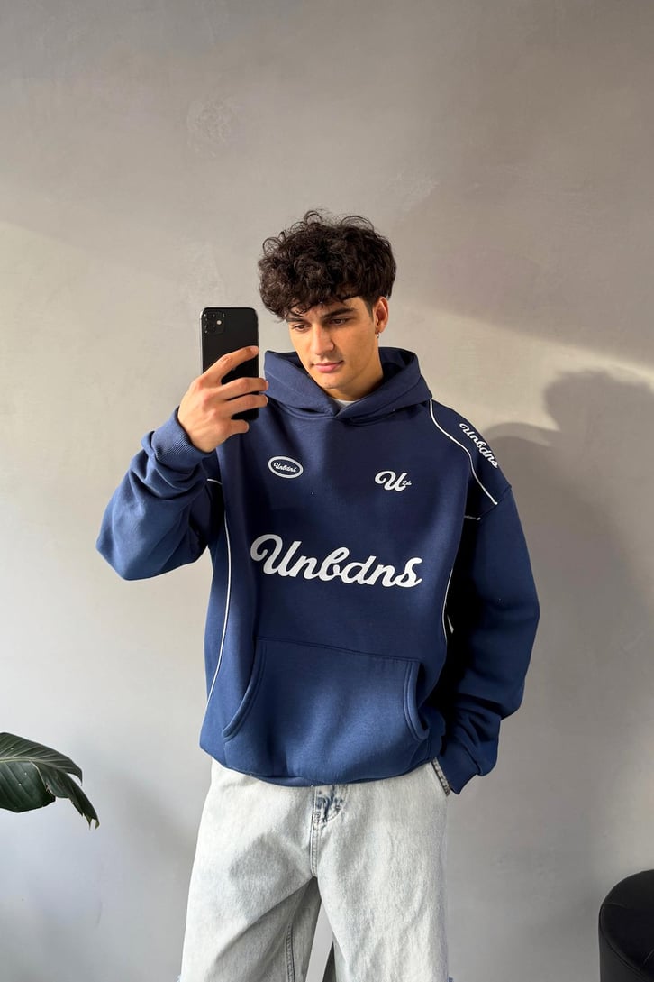 Biyeli Ön Baskılı Oversize Hoodie