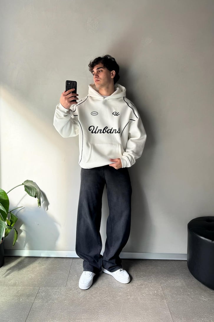Biyeli Ön Baskılı Oversize Hoodie