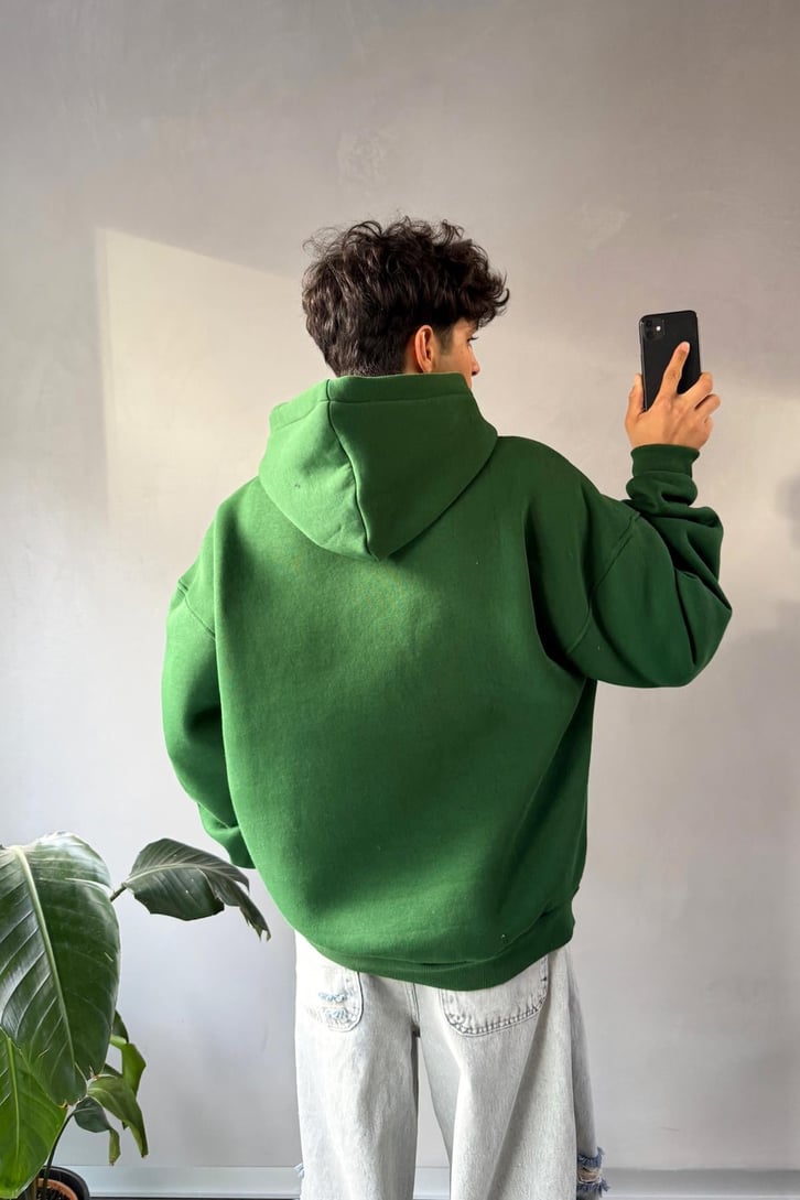Biyeli Ön Baskılı Oversize Hoodie