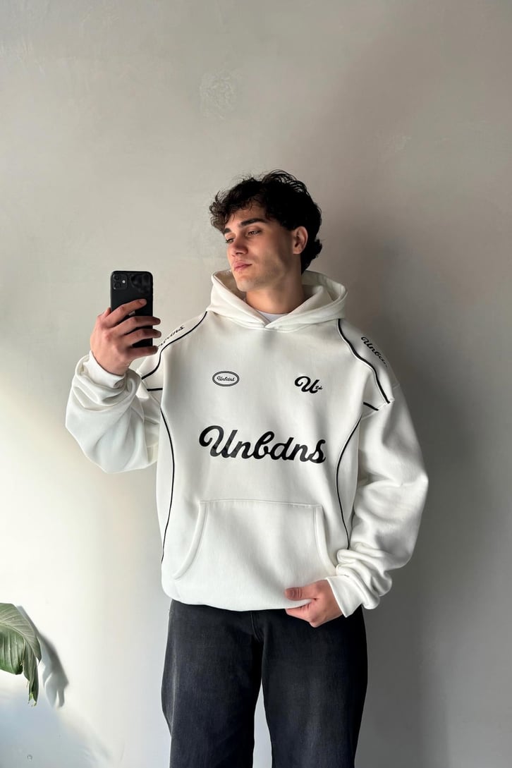 Biyeli Ön Baskılı Oversize Hoodie