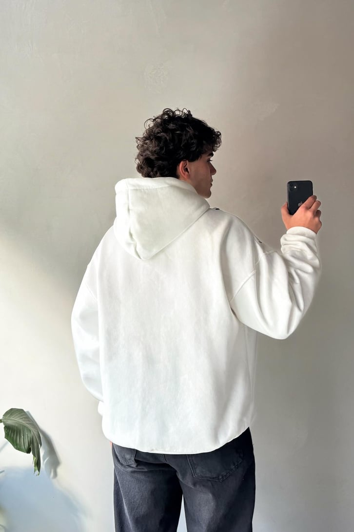 Biyeli Ön Baskılı Oversize Hoodie