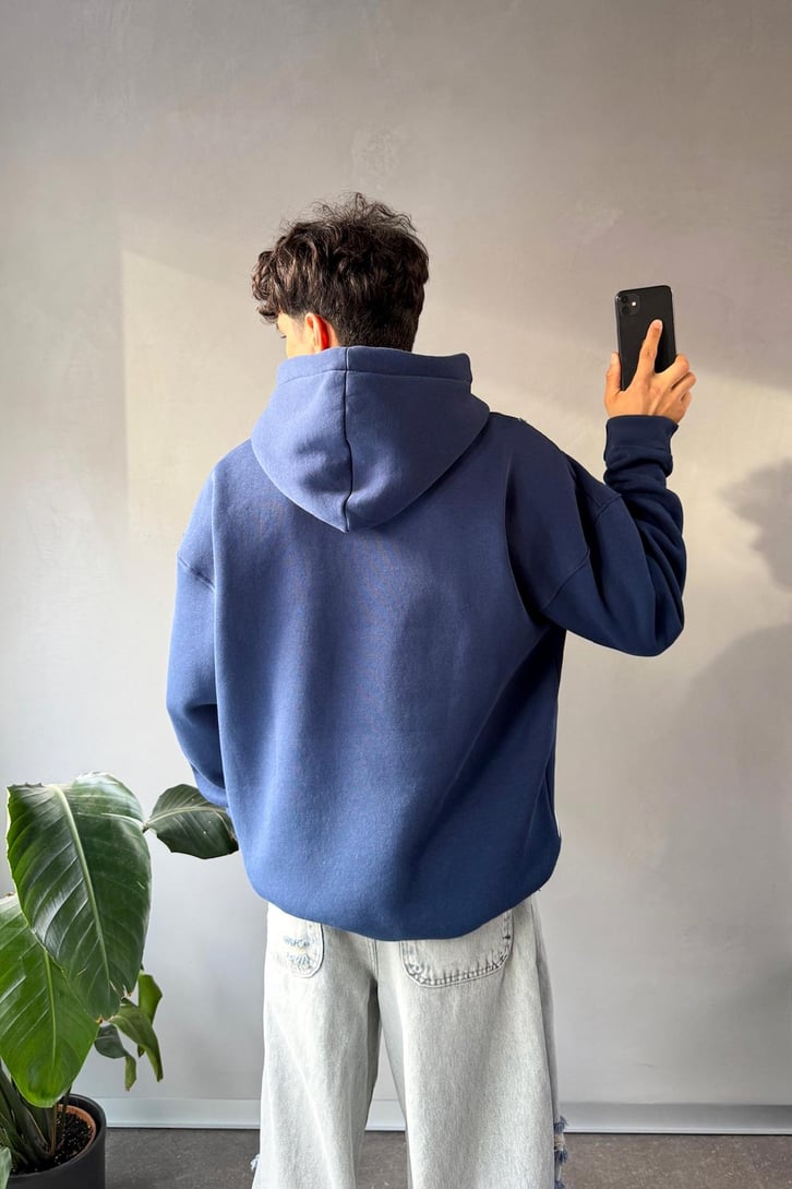 Biyeli Ön Baskılı Oversize Hoodie