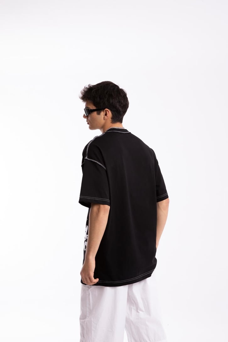 Black Air Baskılı Siyah Oversize Tshirt