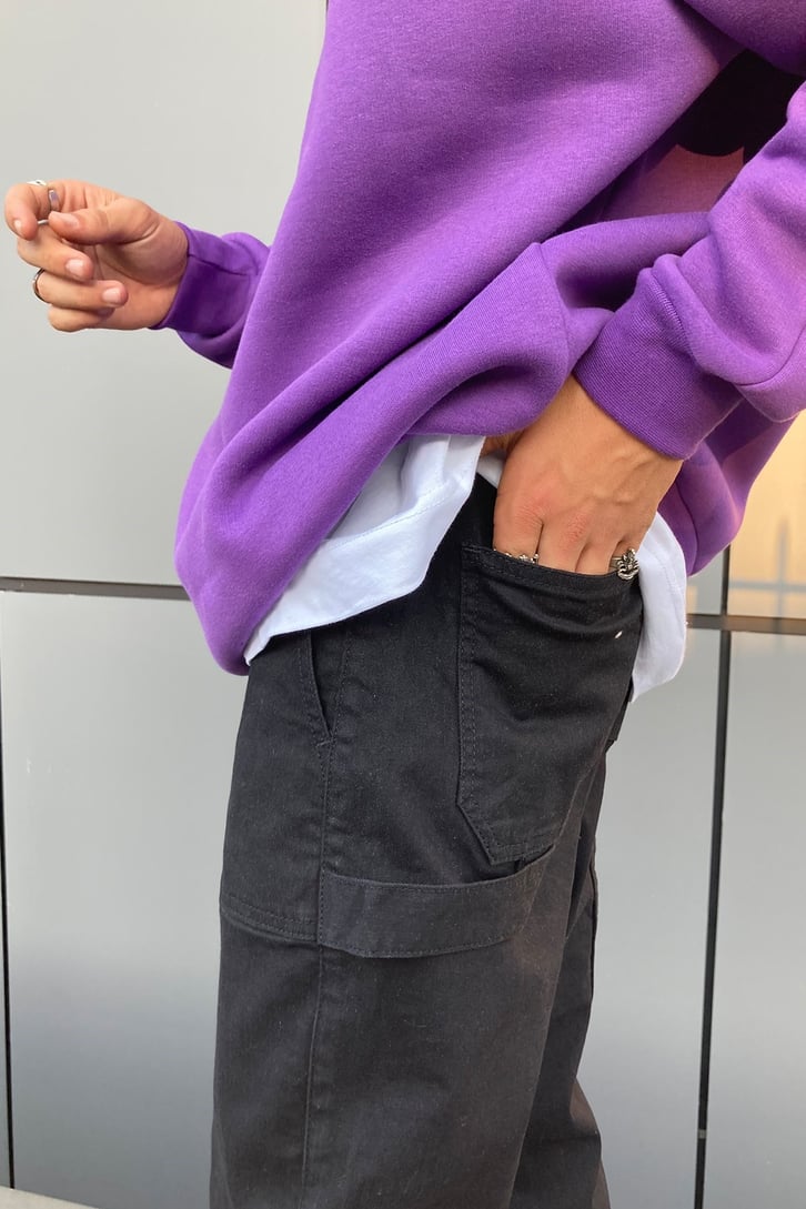 Black Cargo Pocket Baggy Jean