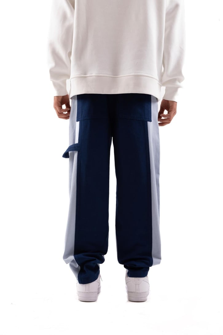 Blok Desenli Mavi Baggy Jean