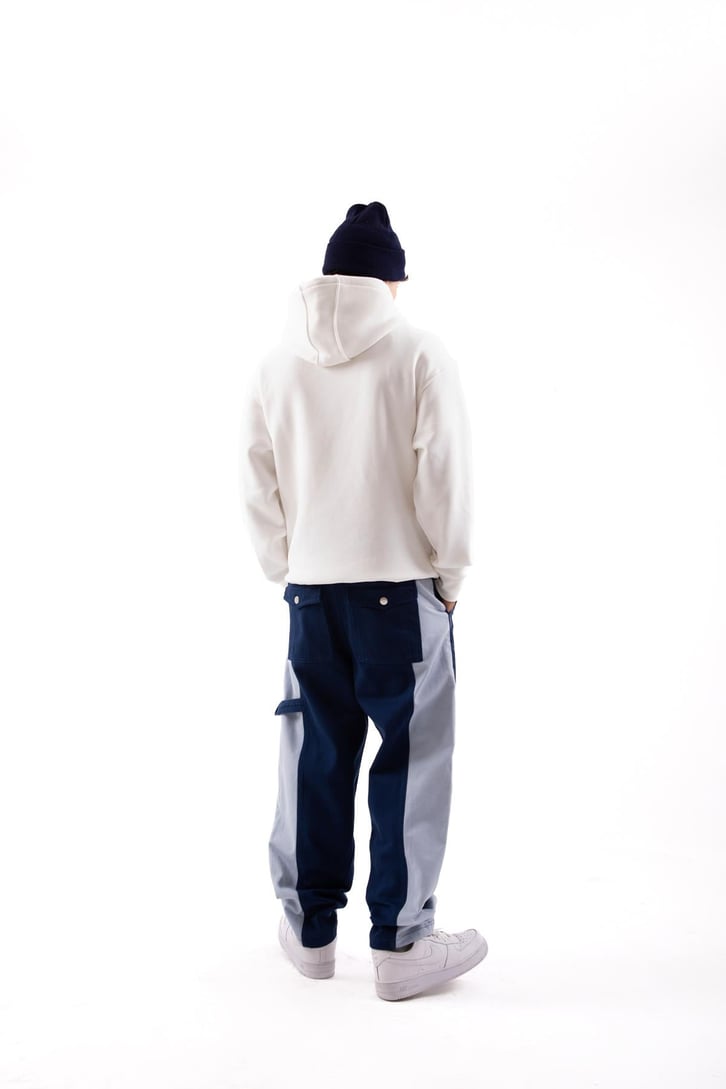 Blok Desenli Mavi Baggy Jean
