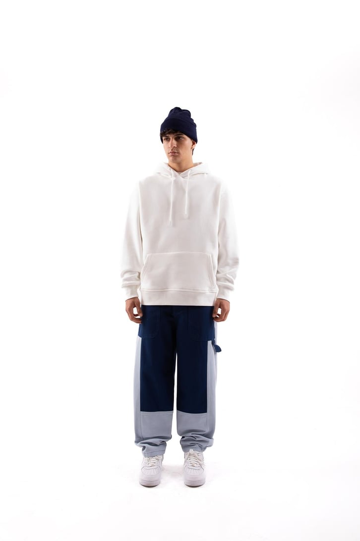 Blok Desenli Mavi Baggy Jean