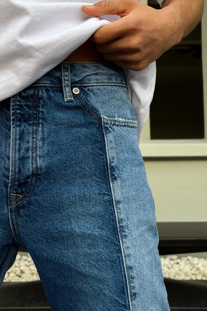 Blok Renkli Mavi Regular Fit Jean