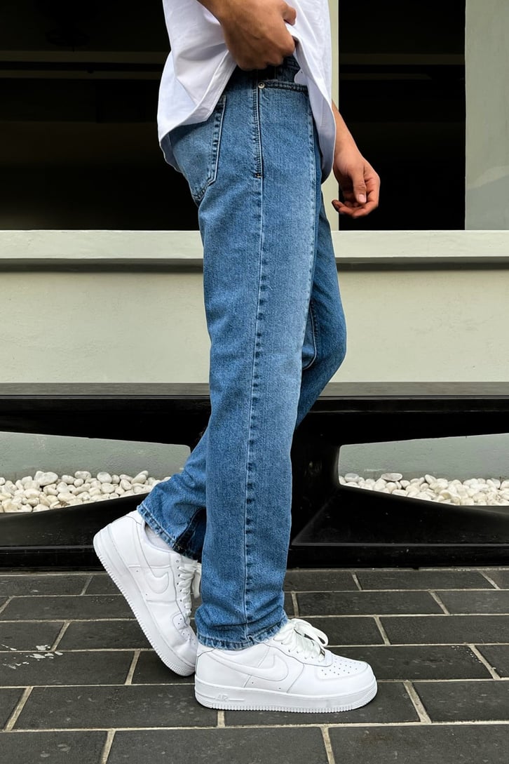 Blok Renkli Mavi Regular Fit Jean