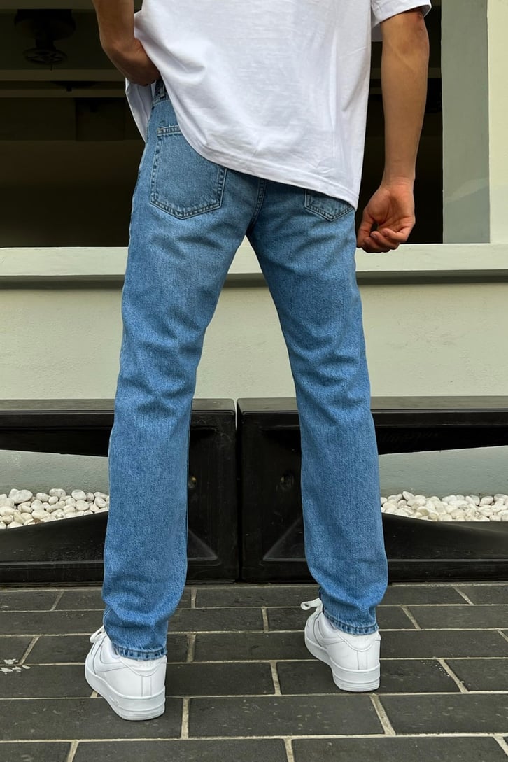 Blok Renkli Mavi Regular Fit Jean