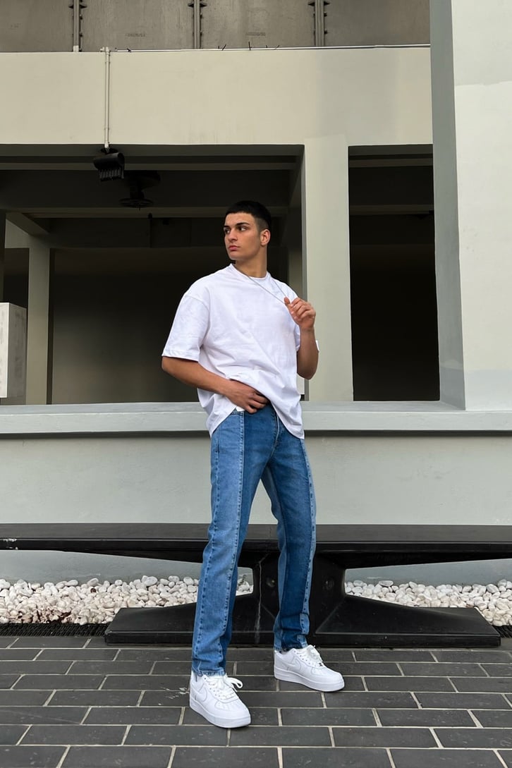 Blok Renkli Mavi Regular Fit Jean
