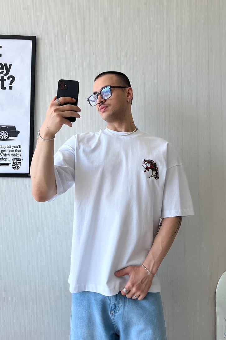 Bloody Snake Nakışlı Oversize Tişört