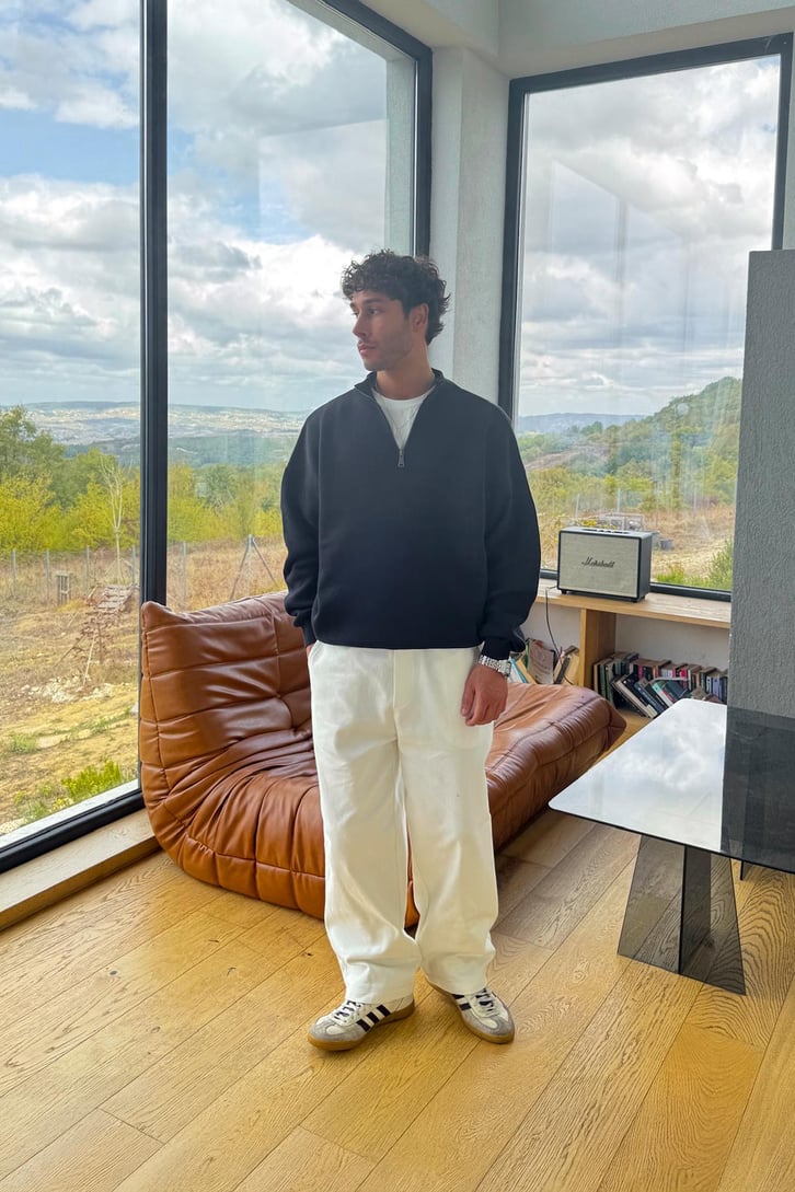 Boğazlı Half Zip Triko Kazak