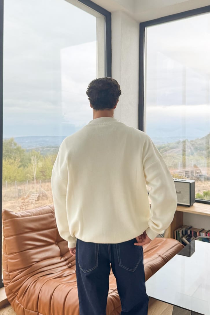 Boğazlı Half Zip Triko Kazak
