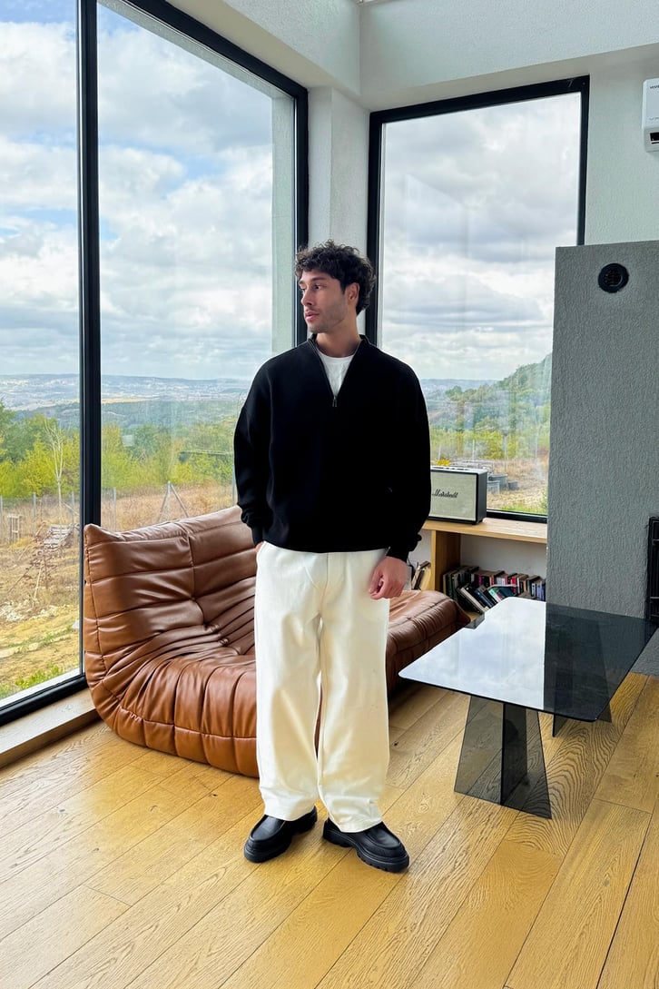 Boğazlı Half Zip Triko Kazak