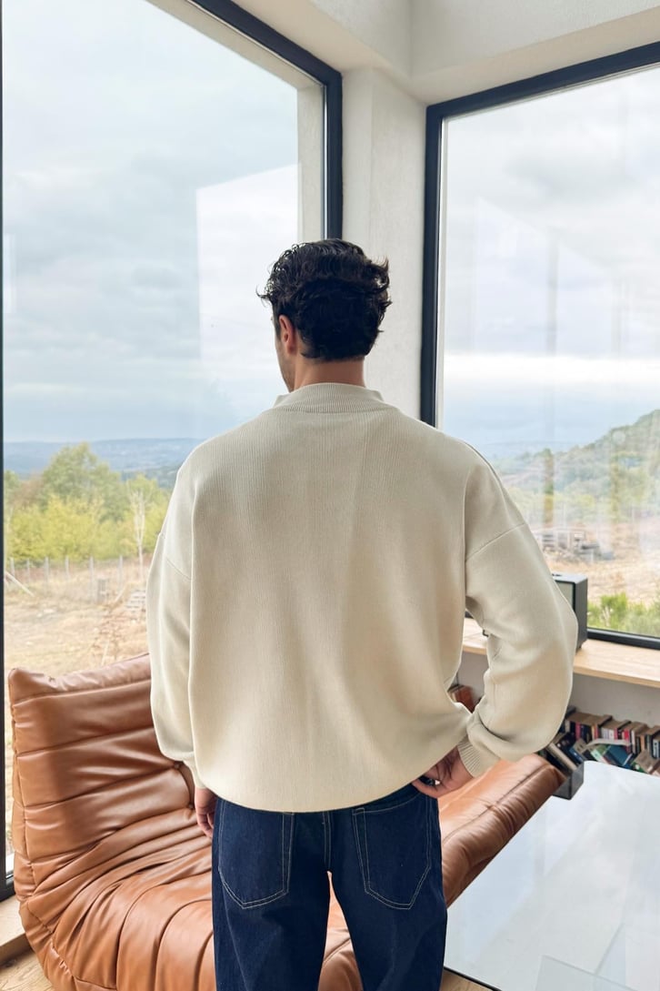 Boğazlı Half Zip Triko Kazak