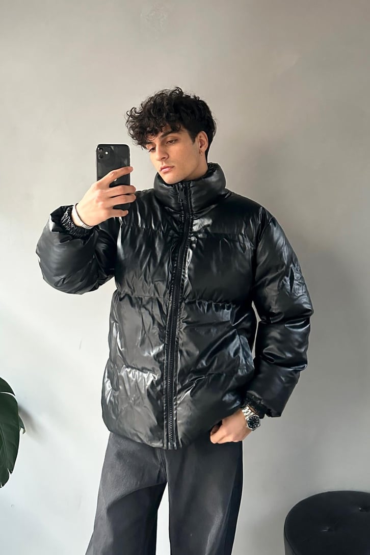 Bomber Siyah Deri Mont