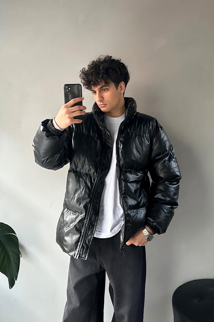 Bomber Siyah Deri Mont