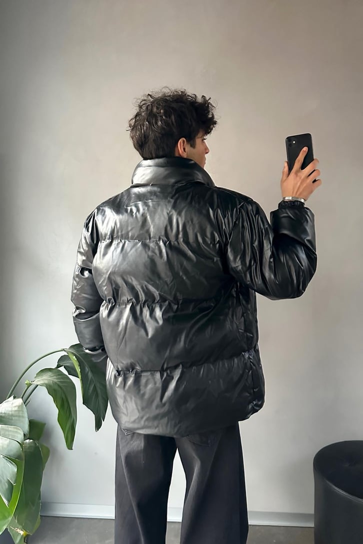Bomber Siyah Deri Mont