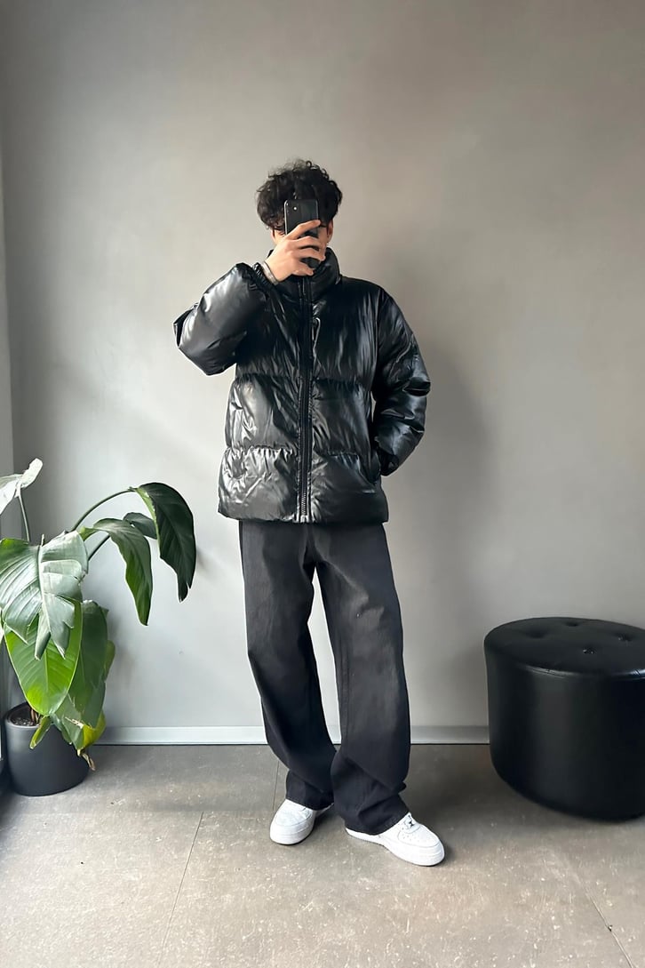 Bomber Siyah Deri Mont
