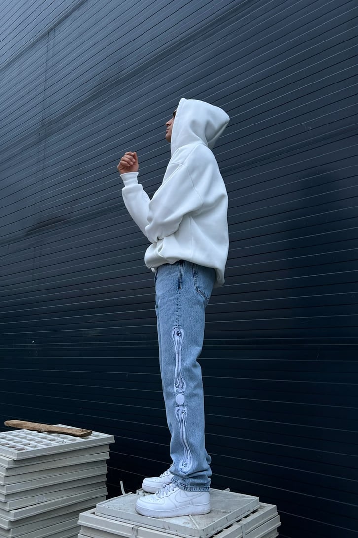 Bone Nakışlı Buz Mavi Regular Fit Jean