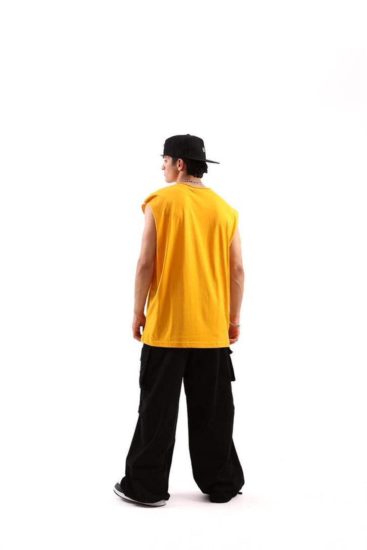 Boogle Baskılı Sarı Kolsuz Oversize Tişört