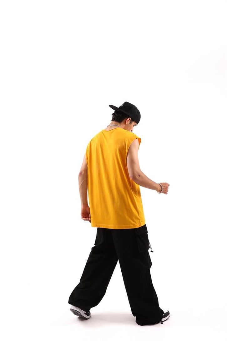 Boogle Baskılı Sarı Kolsuz Oversize Tişört