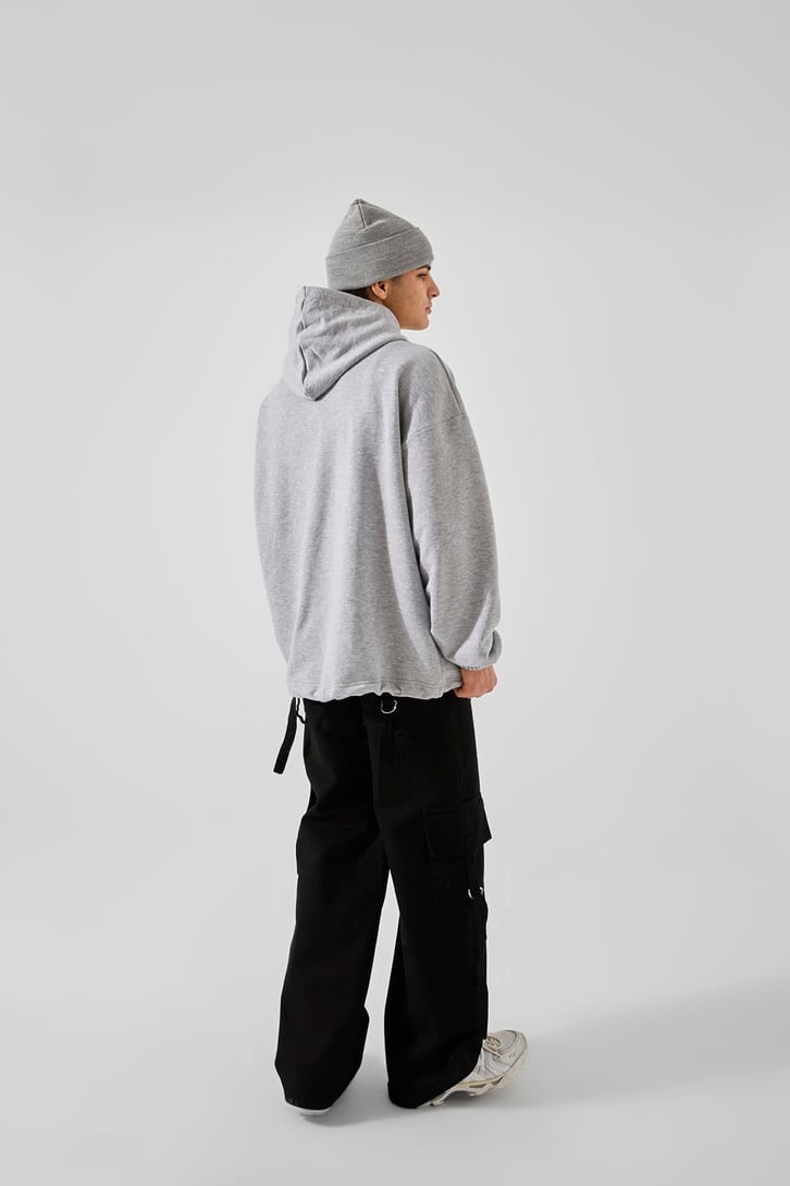 Boomer Smurf Baskılı Gri Oversize Hoodie