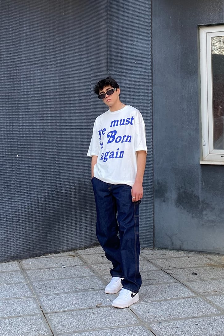 Born Be Again Oversize Beyaz Tshirt