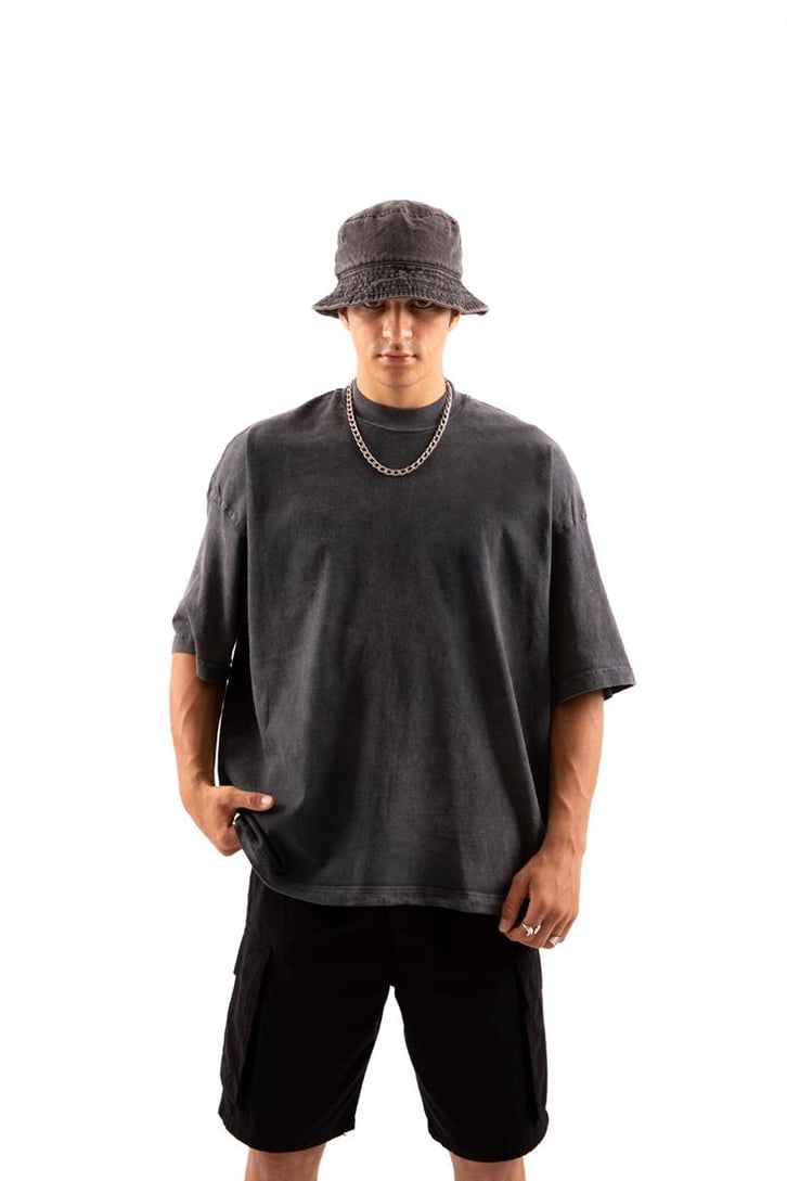 Born Wild Baskılı Acid Wash Oversize Tişört