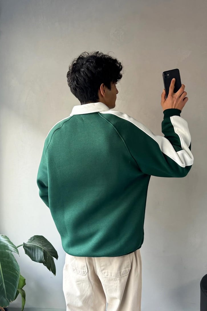 Boston Streets Nakışlı Polo Yaka Sweatshirt