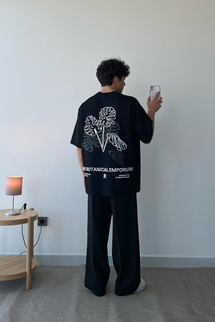 Botanical Emporium Nakışlı Açık Haki Oversize Tişört