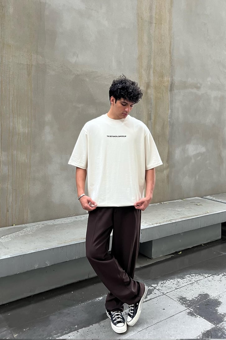Botanical Emporium Nakışlı Ekru Oversize Tişört
